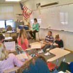 Teacher and students using classroom technology